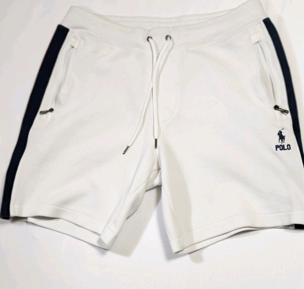 Polo Ralph Lauren Double Knit Two Tone Stripe Shorts Mens M White Blue/Maroon